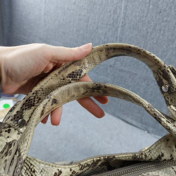 Kooba Python Print  Leather Tote Handbag With Dual Handles & Metal Accents New - Picture 7 of 9